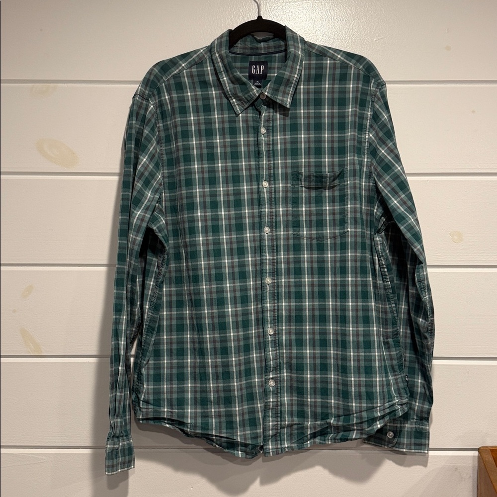 GAP Teal Checkered Long Sleeve Shirt